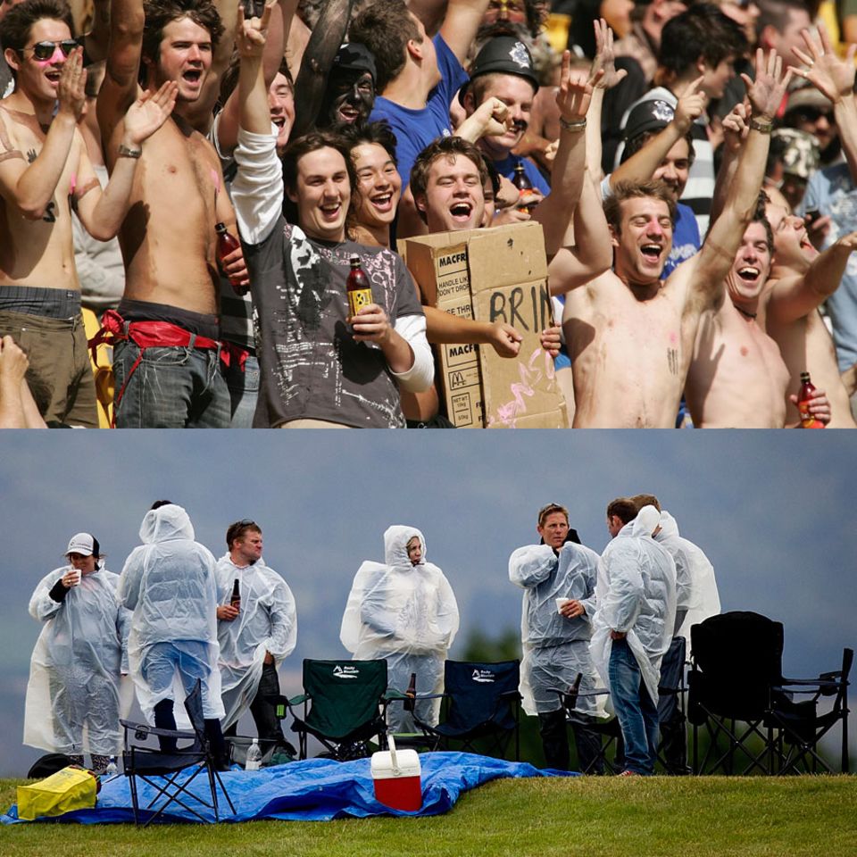 The two types of spectator attire at New Zealand grounds