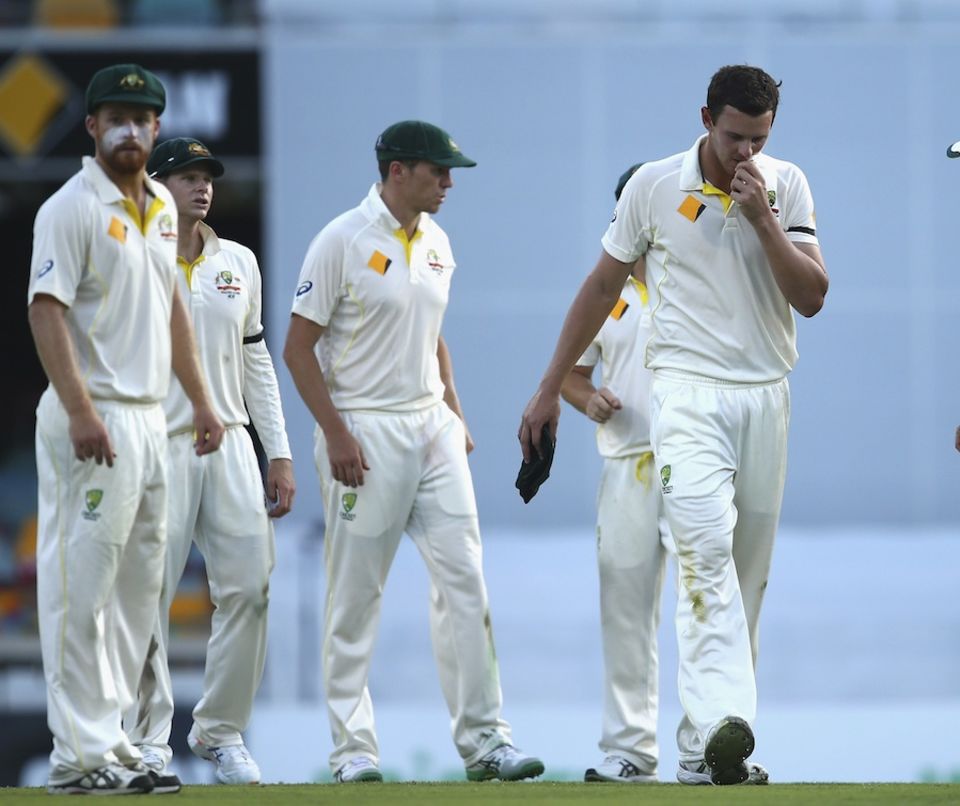 Josh Hazlewood was Australia's biggest gain on the day, but he too left the field in discomfort before it was over