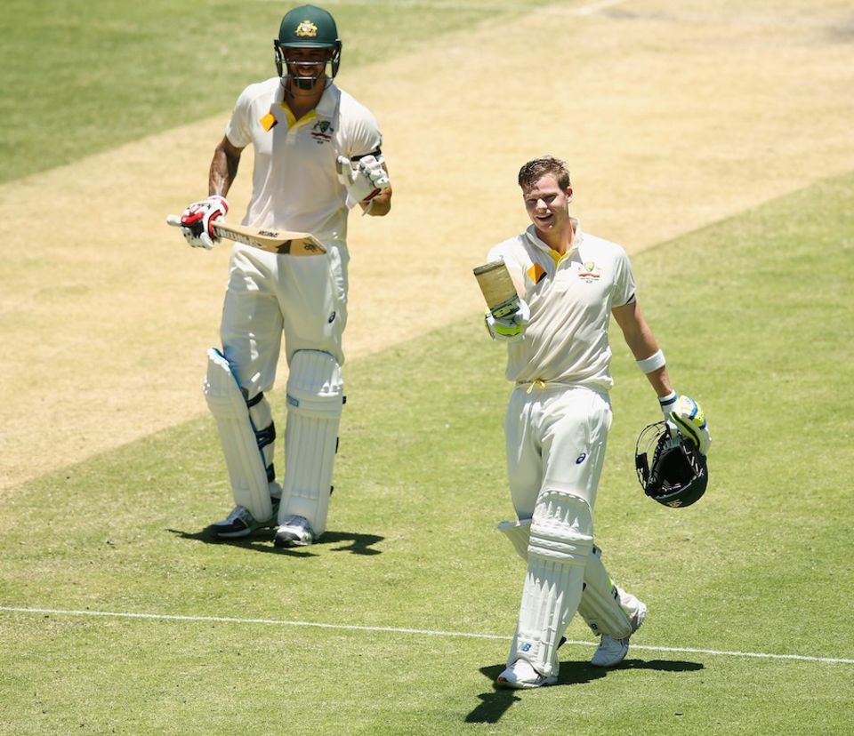 Steven Smith became the tenth Australian to score a Test hundred on captaincy debut