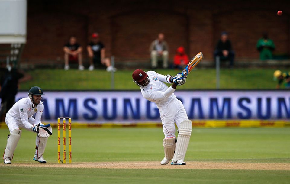 Marlon Samuels went after an erratic Imran Tahir and hit him for eight fours and a six