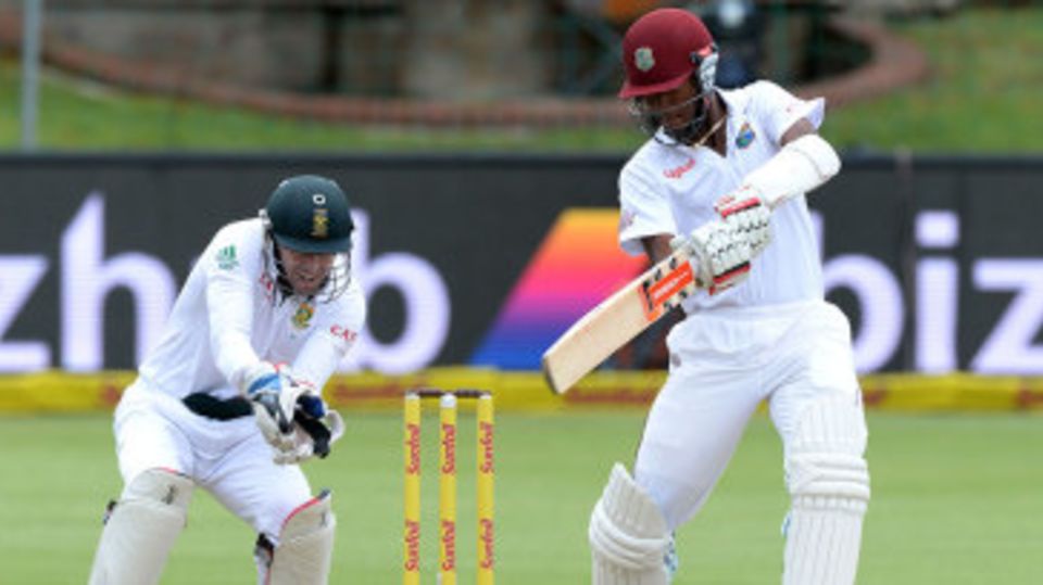 Kraigg Brathwaite rocks back to cut