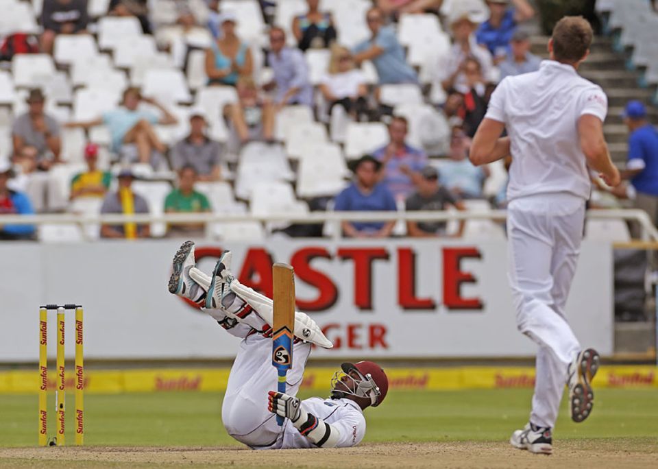 Marlon Samuels was consistently tested by South Africa's fast bowlers on the fourth day