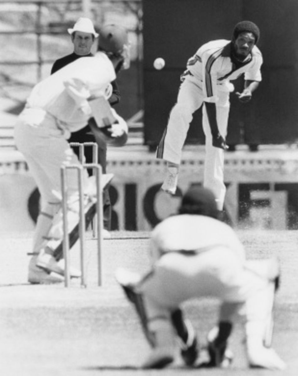 Michael Holding bowls to Mike Brearley during England's first ODI under lights