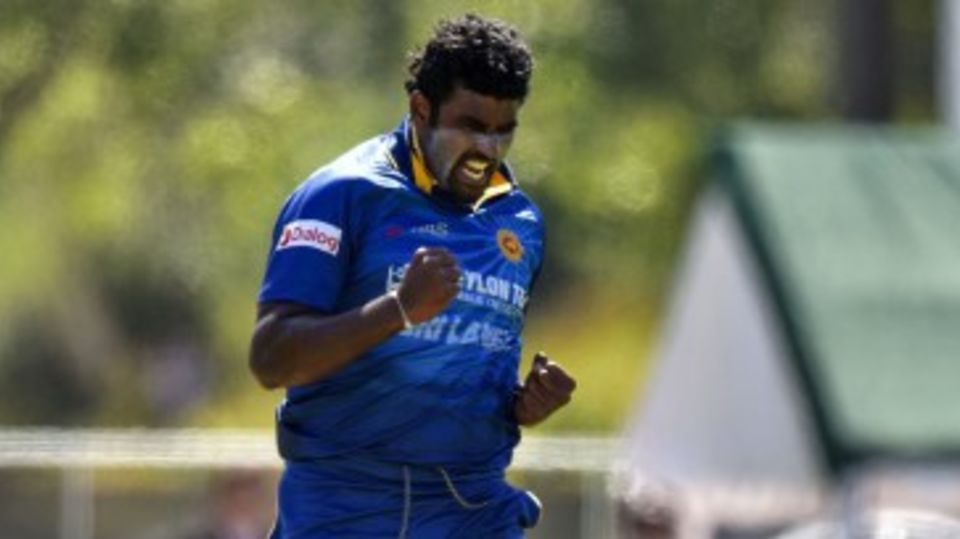Thisara Perera celebrates Kane Williamson's wicket