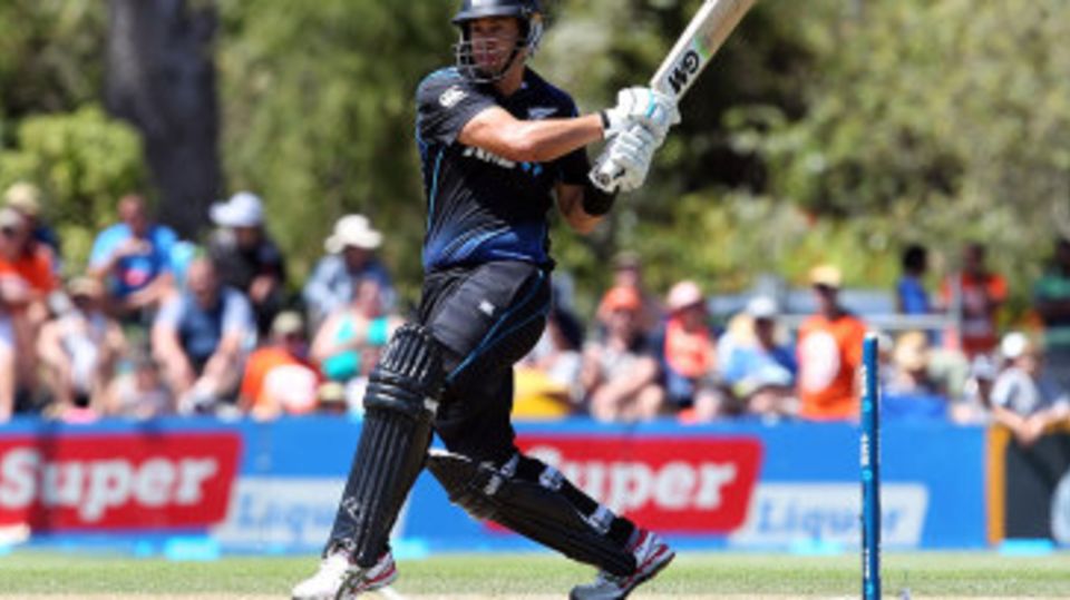 Ross Taylor clubs the ball through the leg side