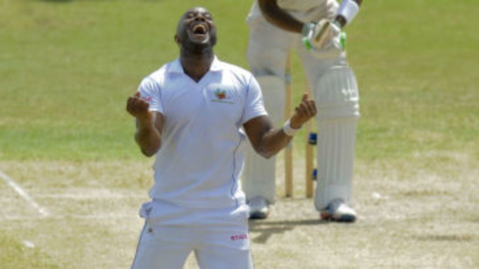 Tino Best celebrates taking a wicket