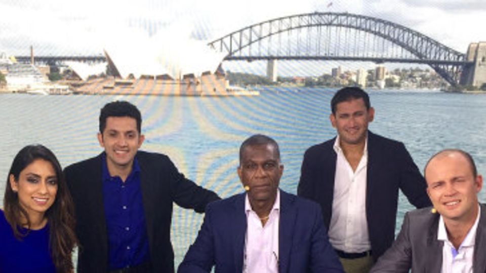 Isa Guha, Raunak Kapoor, Michael Holding, Ajit Agarkar and Jonathan Trott at the Match Point studio