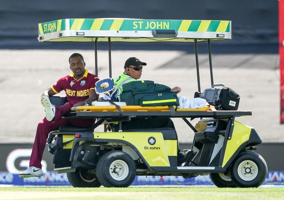 Darren Bravo was carried off in a cart, one run short of his half-century