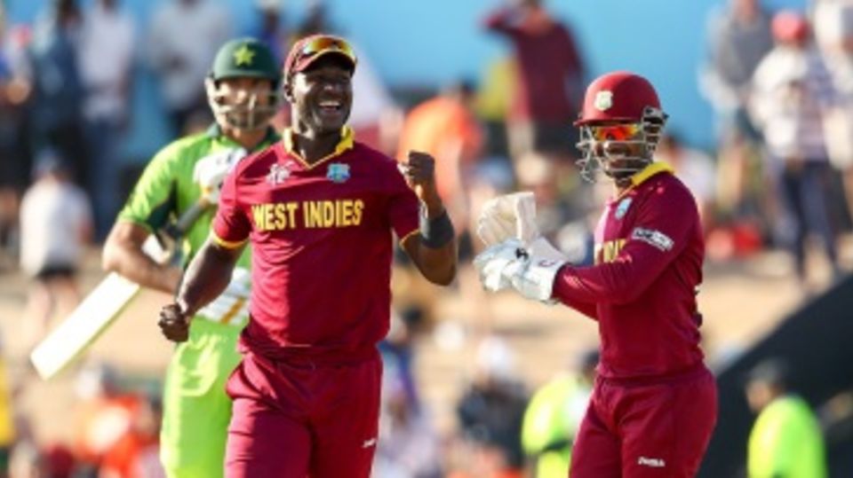 Darren Sammy and Denesh Ramdin are all smiles after West Indies wrapped up a 150-run win
