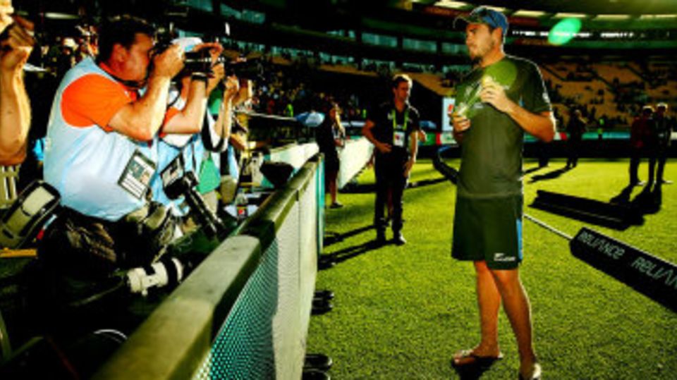 Tim Southee poses with his match award