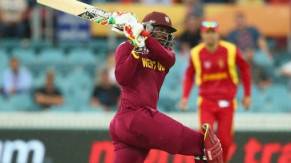 Chris Gayle unleashes a slog sweep