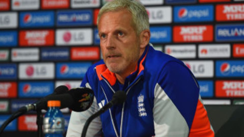 Peter Moores addresses the press