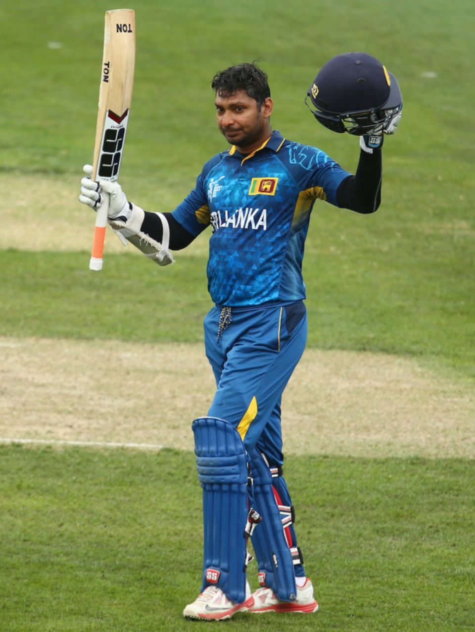 Kumar Sangakkara's modest celebration after his fourth straight hundred