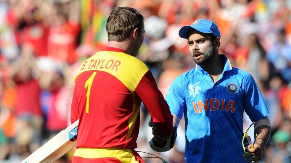 Brendan Taylor shakes hands with Virat Kohli after scoring a scintillating hundred against India during the 2015 World Cup