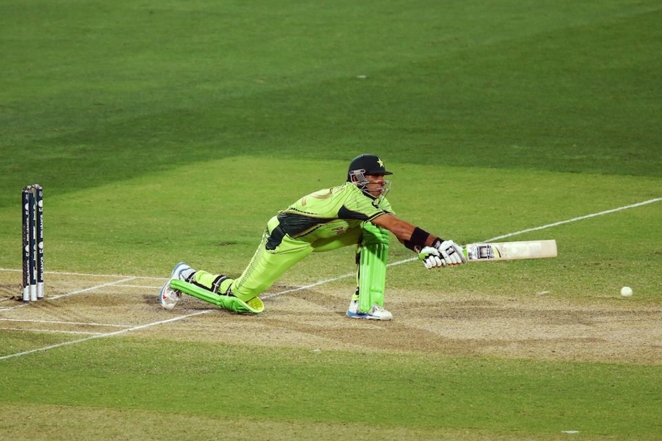 Stretching it too far: Misbah-ul-Haq became only the second Pakistan captain to score 3000 ODI runs