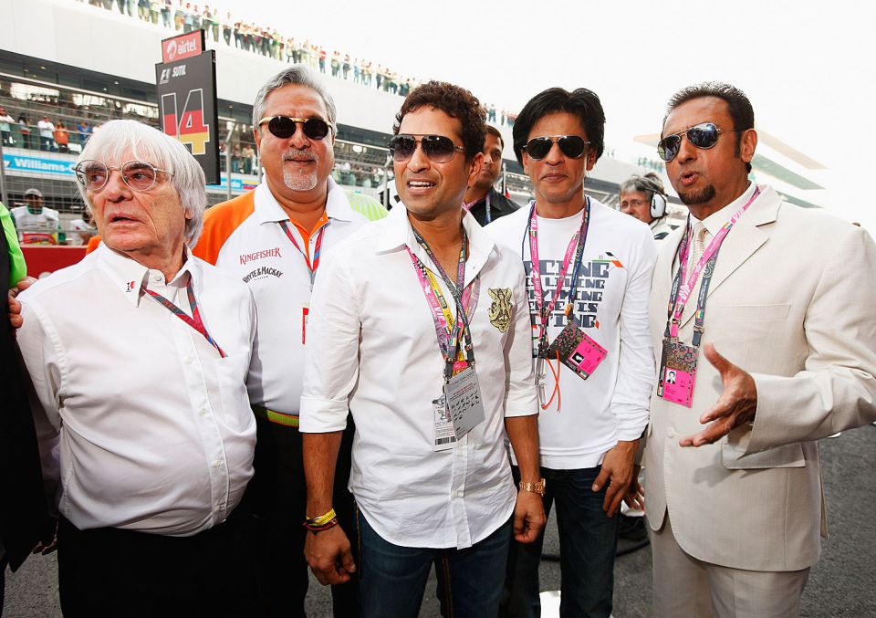 Star mileage: Bernie Ecclestone (far left) at one point harboured ambitions of his sport matching cricket's popularity in India some day