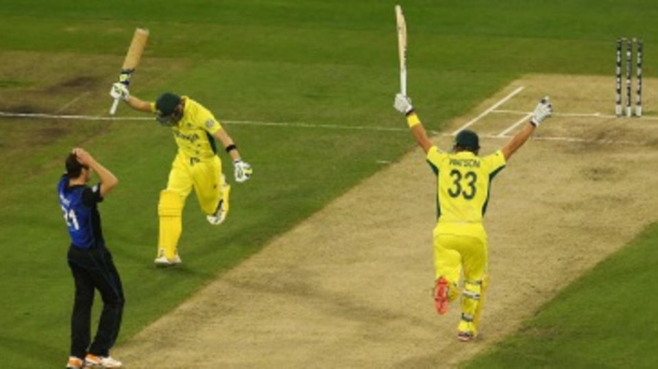The moment: Steven Smith and Shane Watson take off after the winning runs