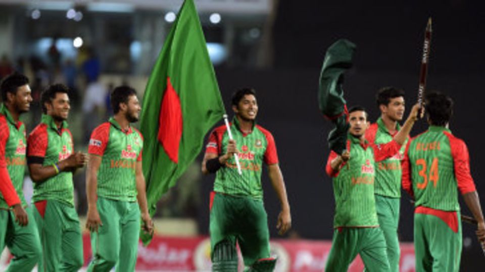 The Bangladesh team celebrate their 3-0 series win over Pakistan