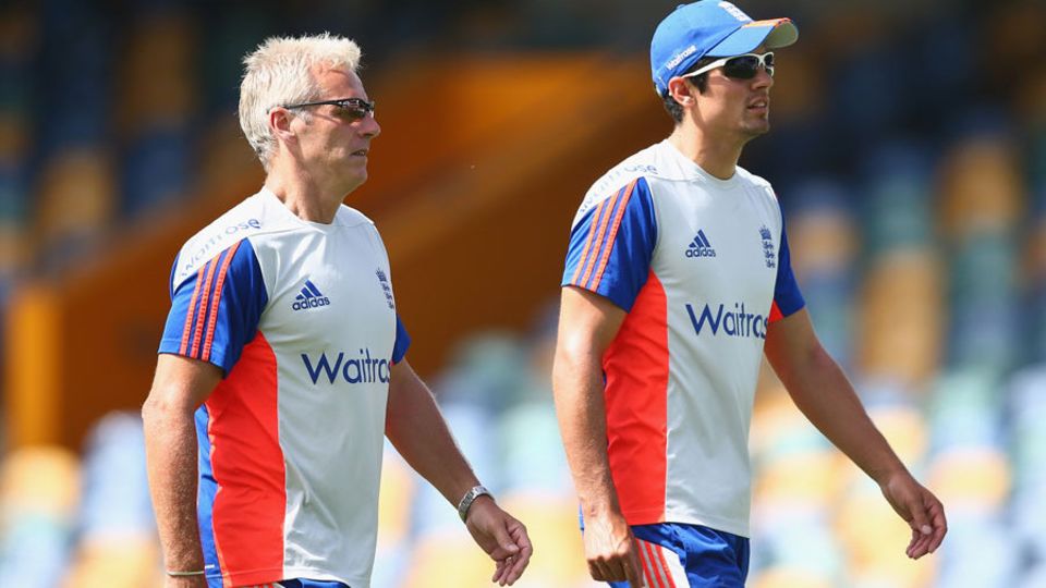 Peter Moores (left), with Alastair Cook, insists he is making progress