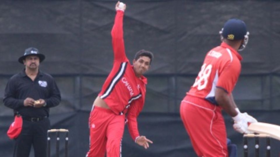 Nikhil Dutta bowls to Janeiro Tucker
