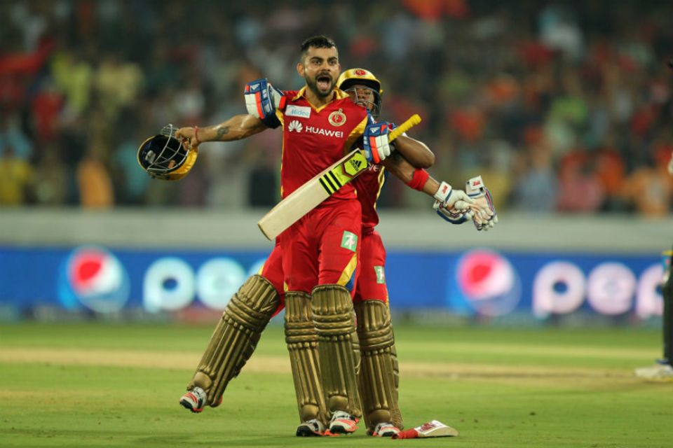 Virat Kohli celebrates after hitting the winning runs