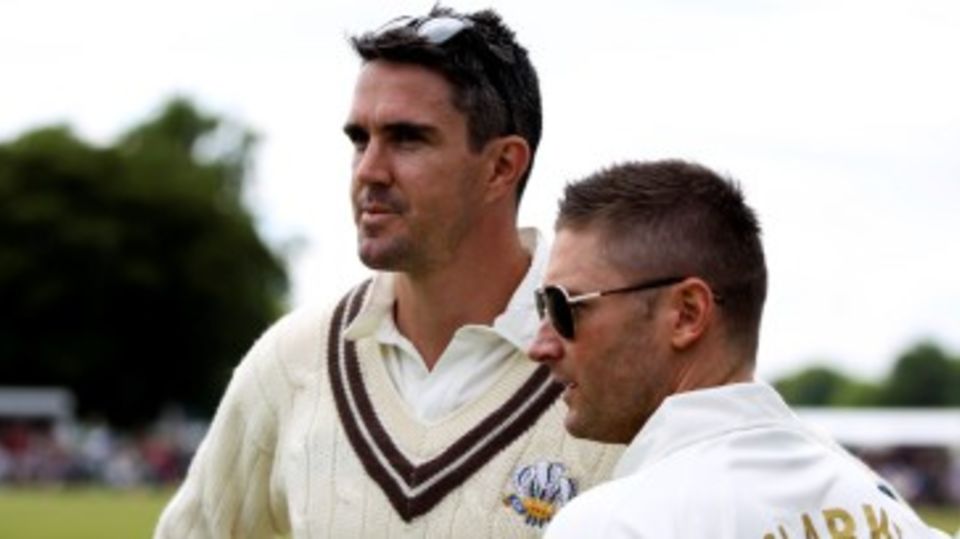 Kevin Pietersen and Michael Clarke at a charity match