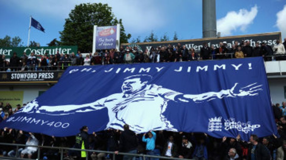 A banner is unfurled hailing James Anderson's 400th Test wicket
