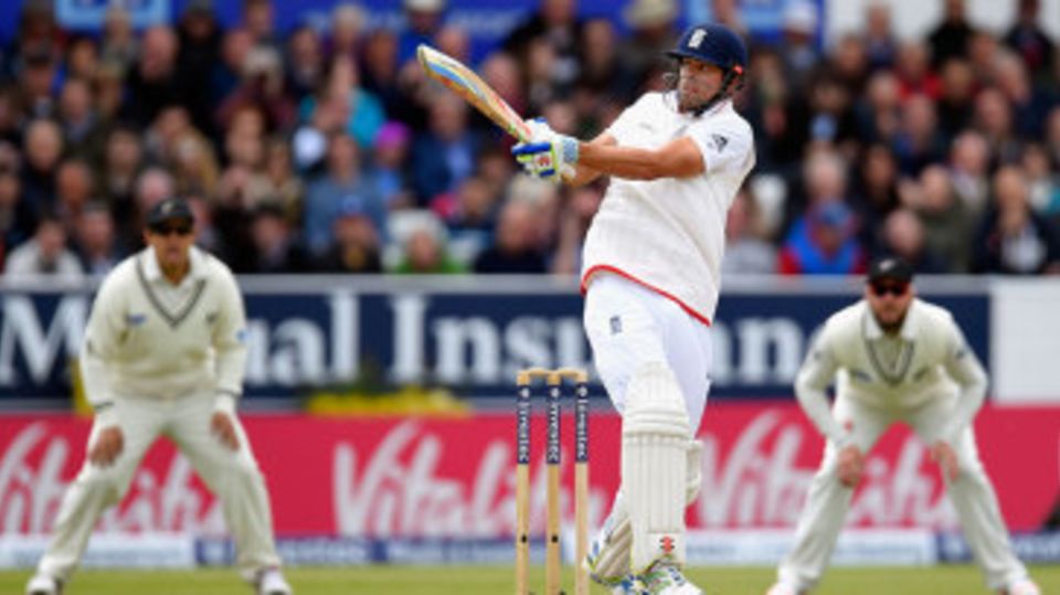 Alastair Cook rolls his wrists on a pull