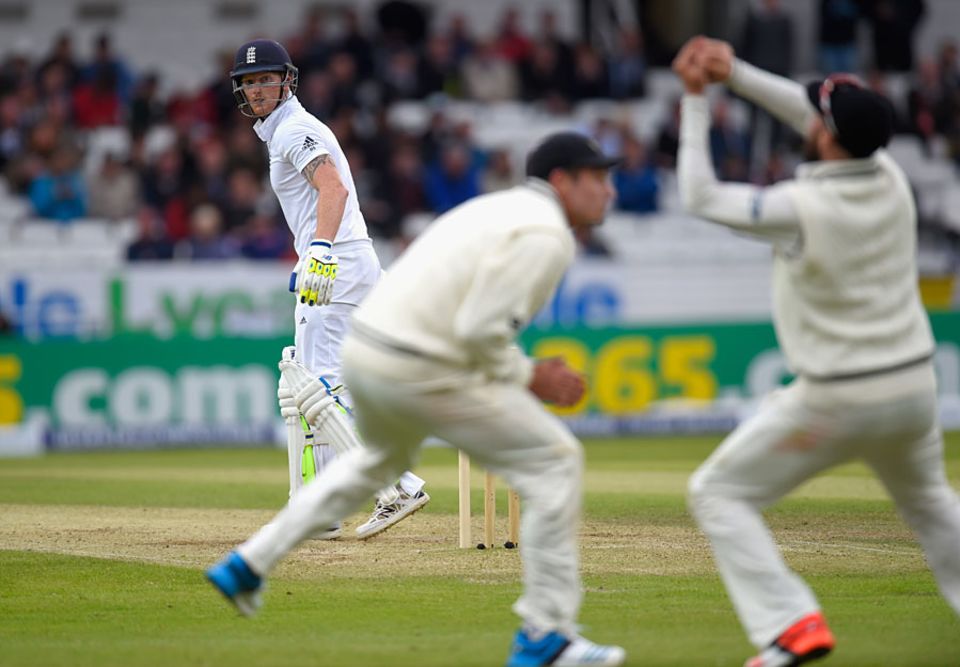 Ben Stokes was grabbed at second slip late in the day as New Zealand finished very strongly