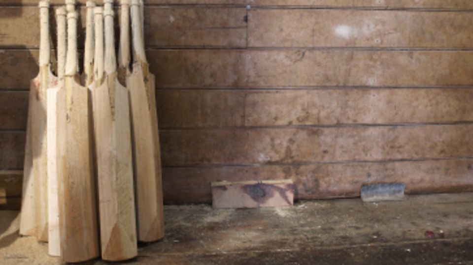 Cricket bats at a workshop await finishing touches