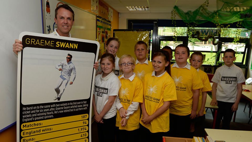 Graeme Swann at the launch of Chance to Shine's new card game "Switch Hits"