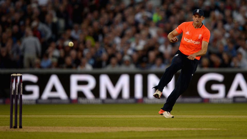 David Willey runs out Kane Williamson in this season's T20 against New Zealand at Old Trafford