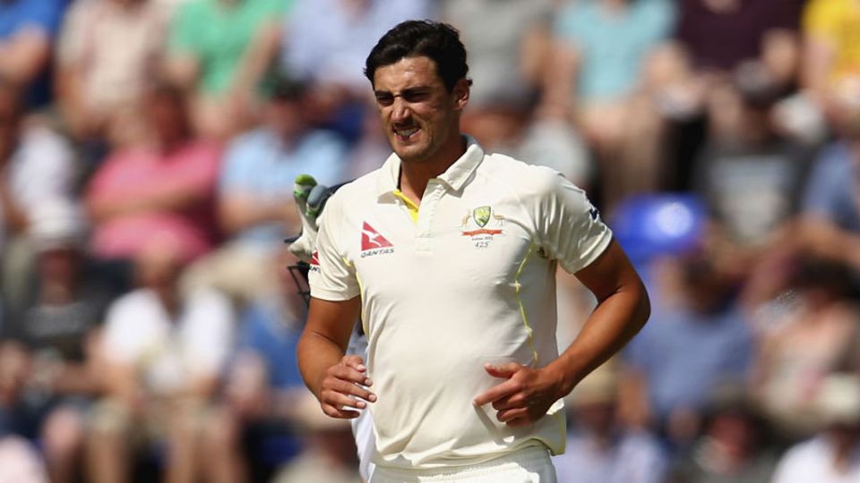 Mitchell Starc bowled through obvious pain to pick up two wickets on the third day in Cardiff