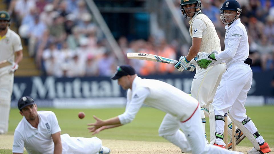 Adam Lyth was alert to pick up Alastair Cook's parry to remove Mitchell Starc