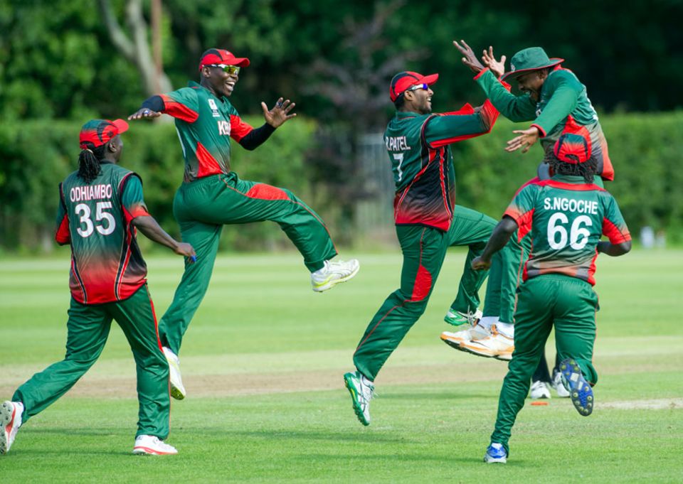 Kenyan players celebrate a victory over UAE in the World T20 Qualifiers in 2015