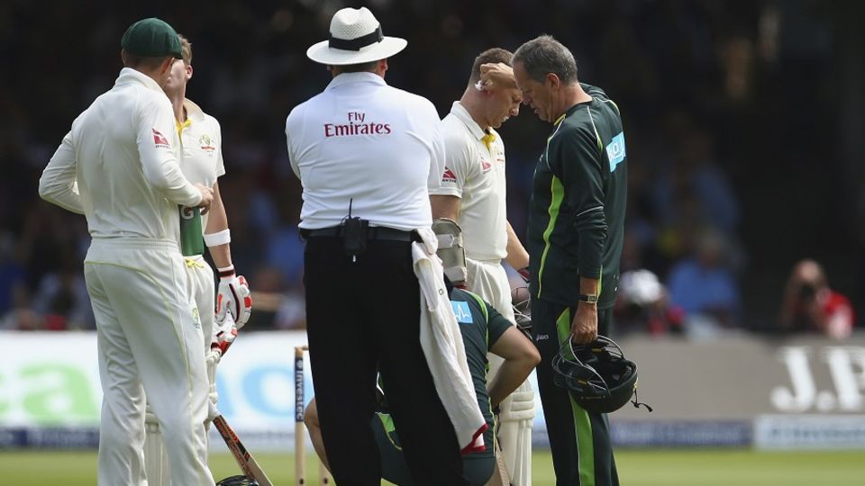 Chris Rogers was hurt behind the ear when struck by a James Anderson short ball