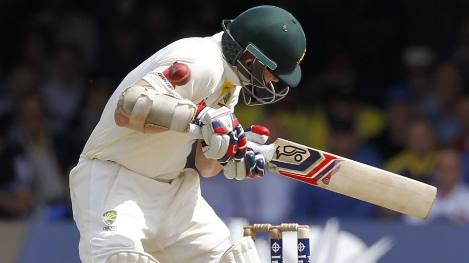 Chris Rogers was struck on the helmet by James Anderson's first ball of the day