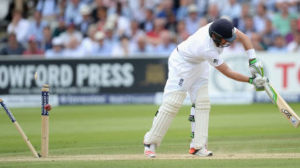 Ian Bell had his off stump pegged back