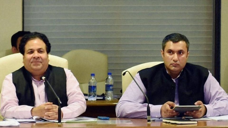 Rajiv Shukla and Anirudh Chaudhry attend the IPL governing council meet