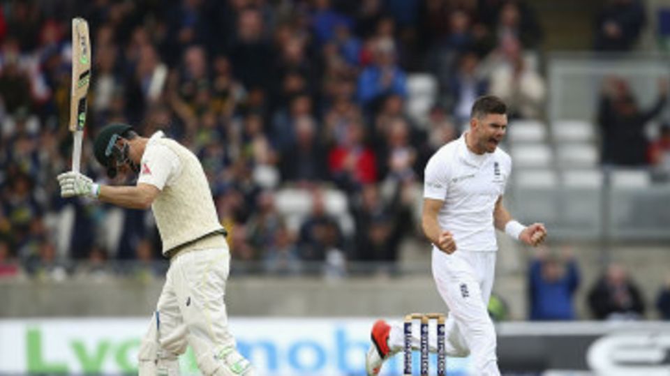 Adam Voges chastises himself for a loose shot as James Anderson celebrates