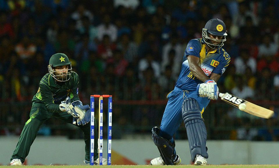 Mathews fell in the 10th over for a 26-ball 23, after which Sri Lanka fell behind the required rate through the middle overs