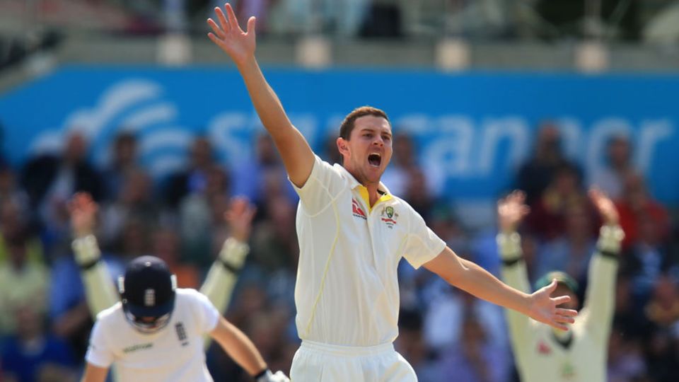 Hazlewood came back and trapped Adam Lyth lbw for 12