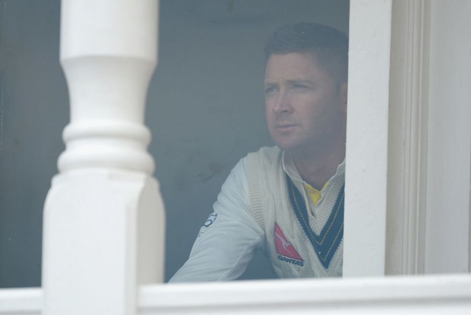 Ghost of a chance: Michael Clarke looks on as Australia subsided for 60
