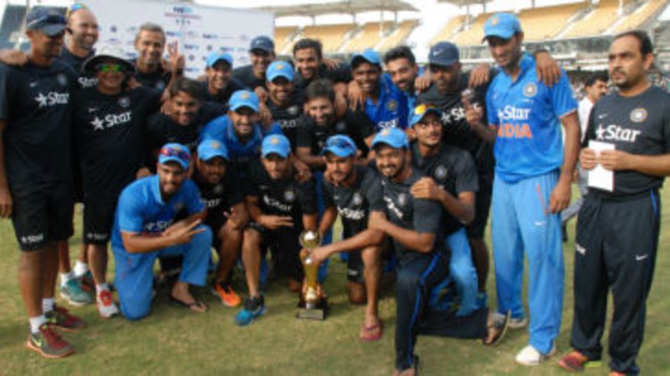 A jubilant India A team with the trophy