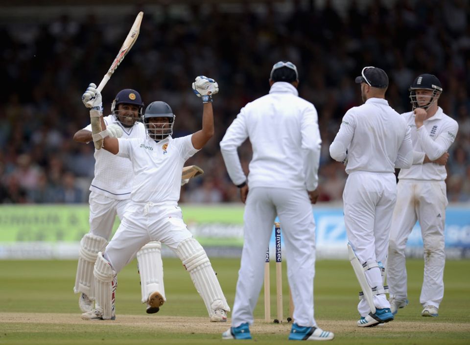 Mahela Jayawardene is about to give Sangakkara his only moment of alarm during his maiden Lord's hundred