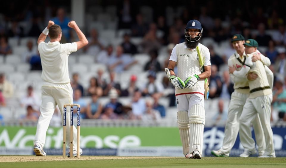 Moeen Ali was the last man out as Australia thrashed the hosts by an innings and 46 runs...