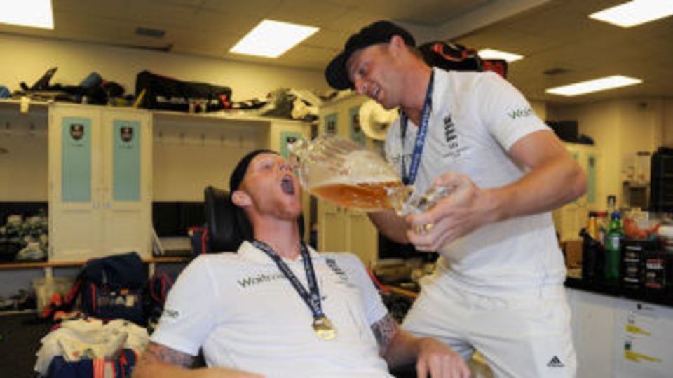 Ben Stokes and Jos Buttler celebrate England's Ashes success at The Oval