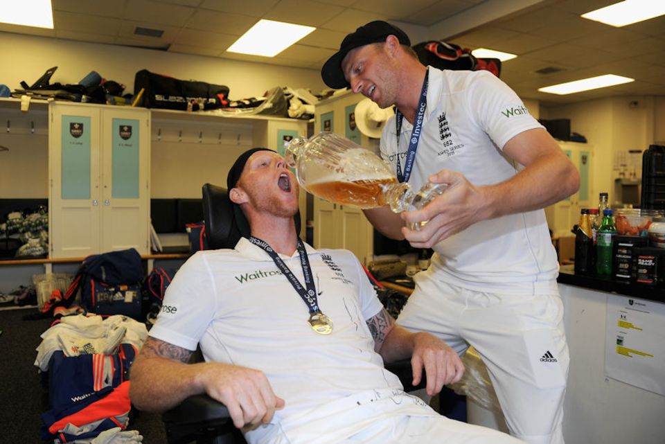 Ben Stokes drinks to England's Ashes victory