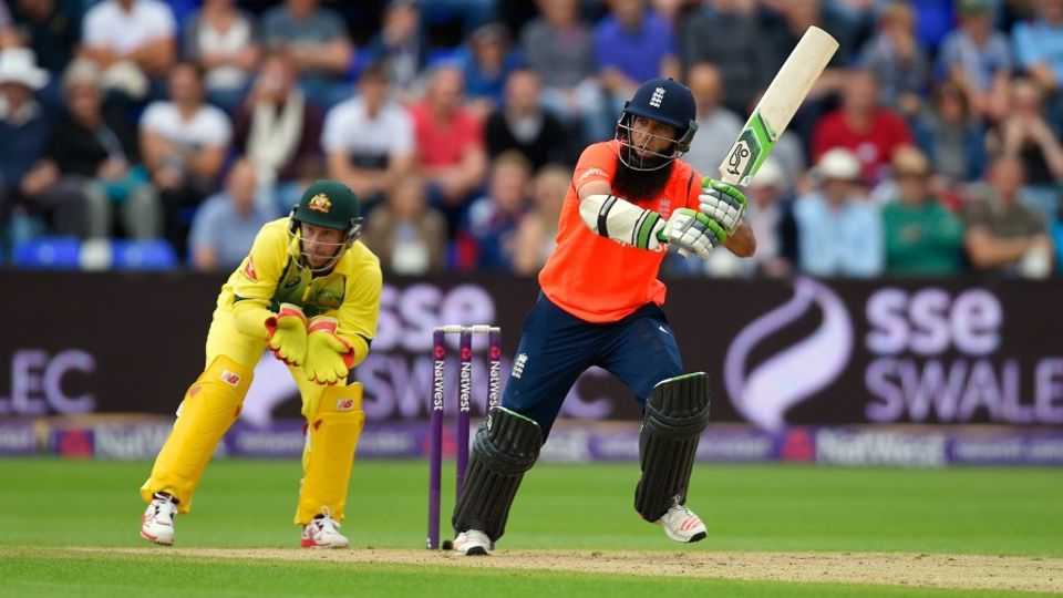 Moeen Ali plays a flick