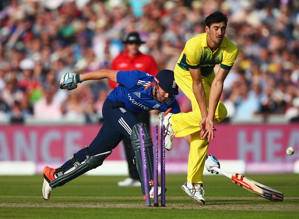 ...and Jonny Bairstow run out by a direct hit, with the run rate beginning to fall